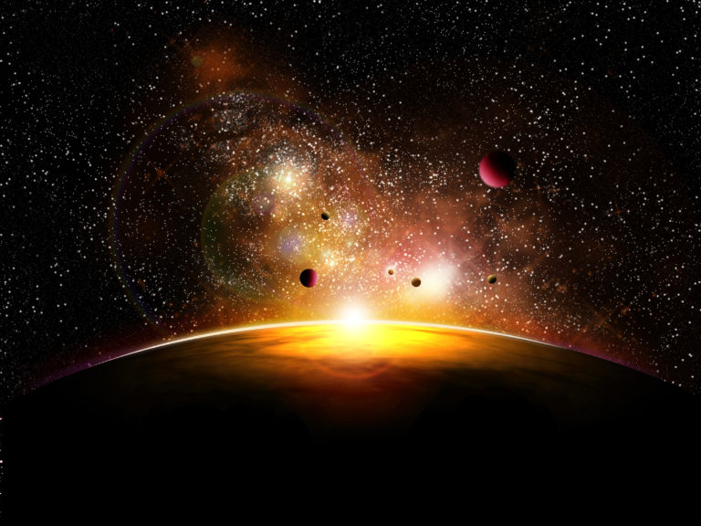 illustration of space and planets, stars